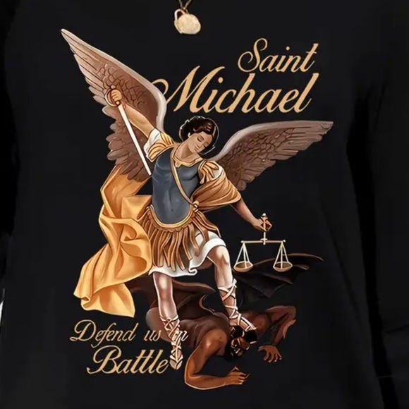 Saint Michael Defend us in Battle black long sleeves graphic tee women XXL new - Picture 6 of 6